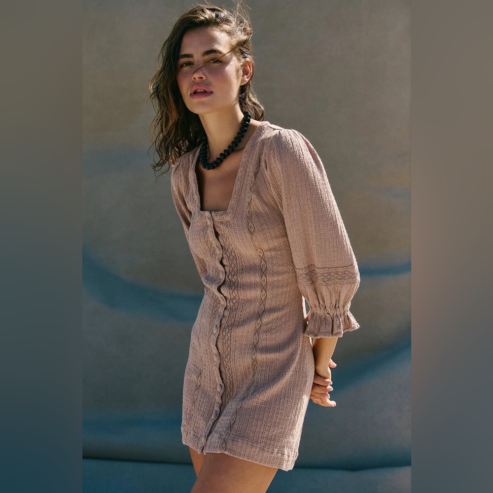 Free People Dusty Rose Crochet Button Mini Dress - Picture 2 of 4